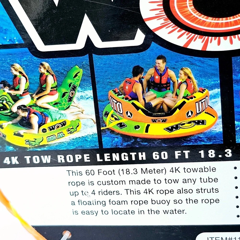 WOW Watersports 4K Tow Rope 60ft Heavy Duty Floating Foam‎ Handle Lake - M925.2